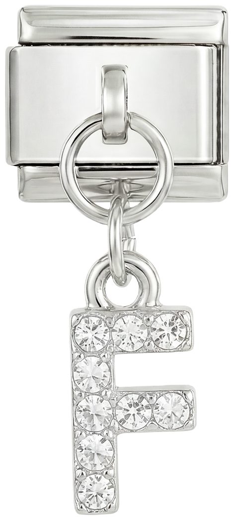 Letter F with stones, Hanging, on Silver - Letter-F-with-stones-hanging-on-silver.png
