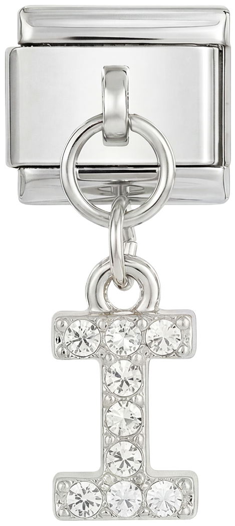 Letter I with stones, Hanging, on Silver - Letter-I-with-stones-hanging-on-silver.png