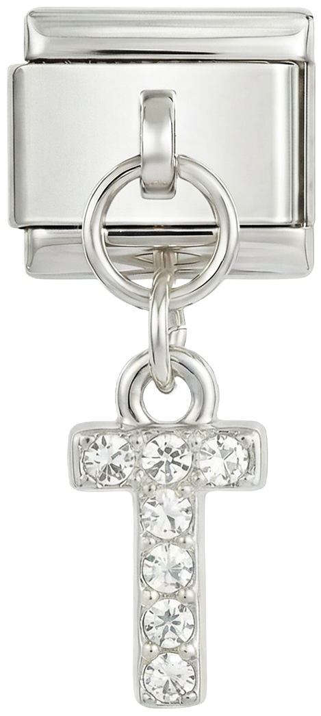Letter T with stones, Hanging, on Silver - Letter-T-with-stones-hanging-on-silver.png