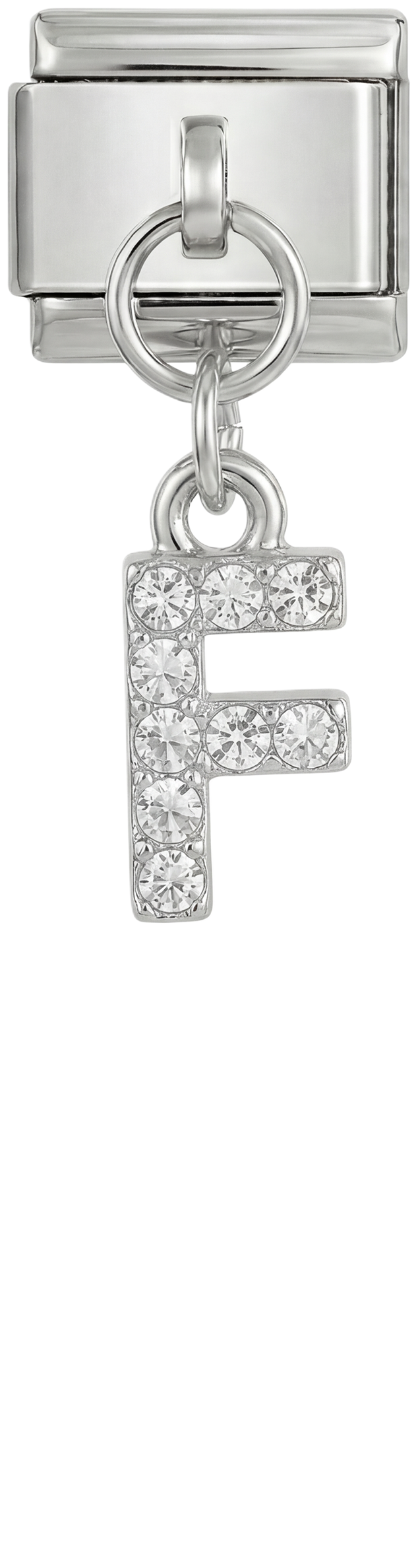 Letter F with stones, Hanging, on Silver