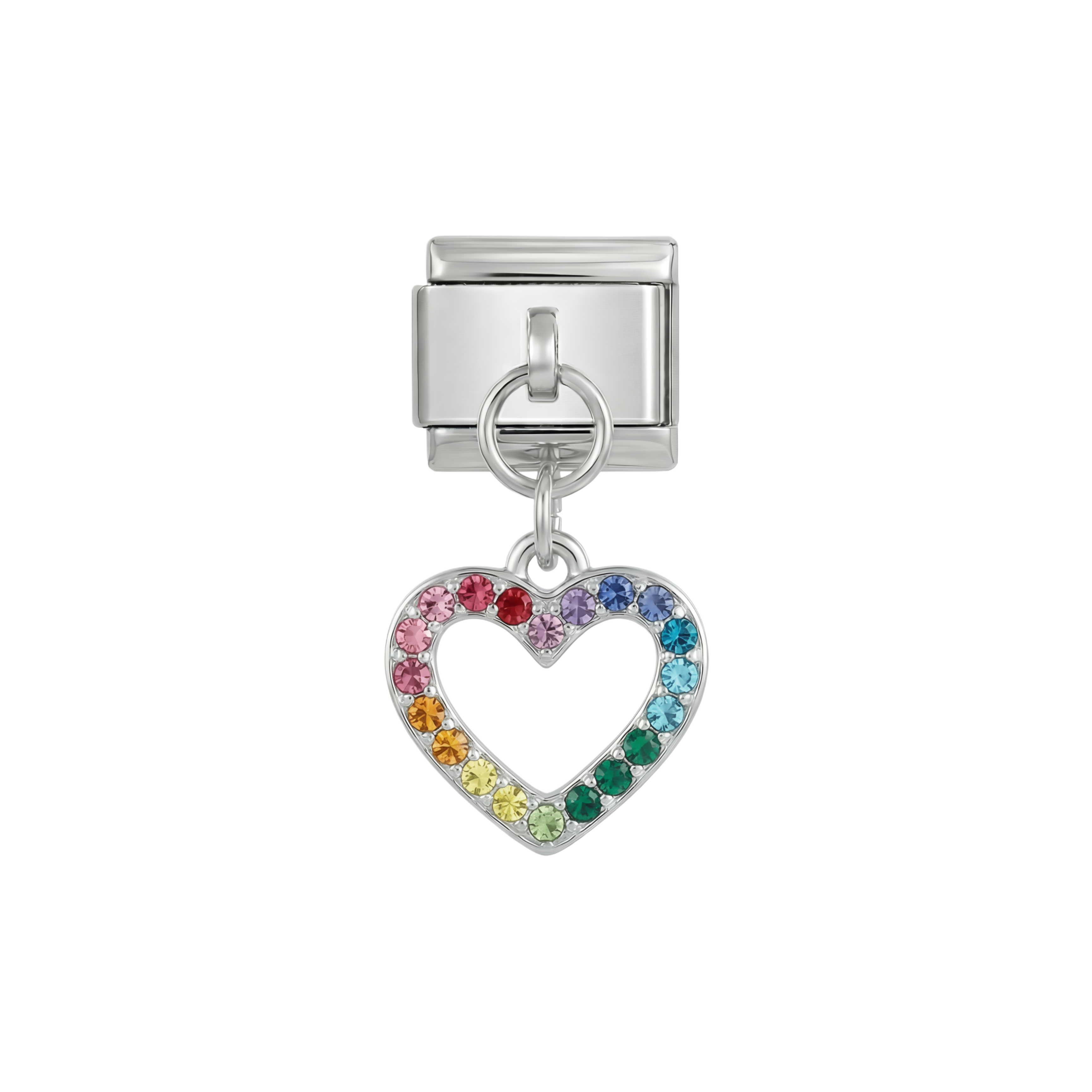 Heart with Multicolor Stones, on Silver