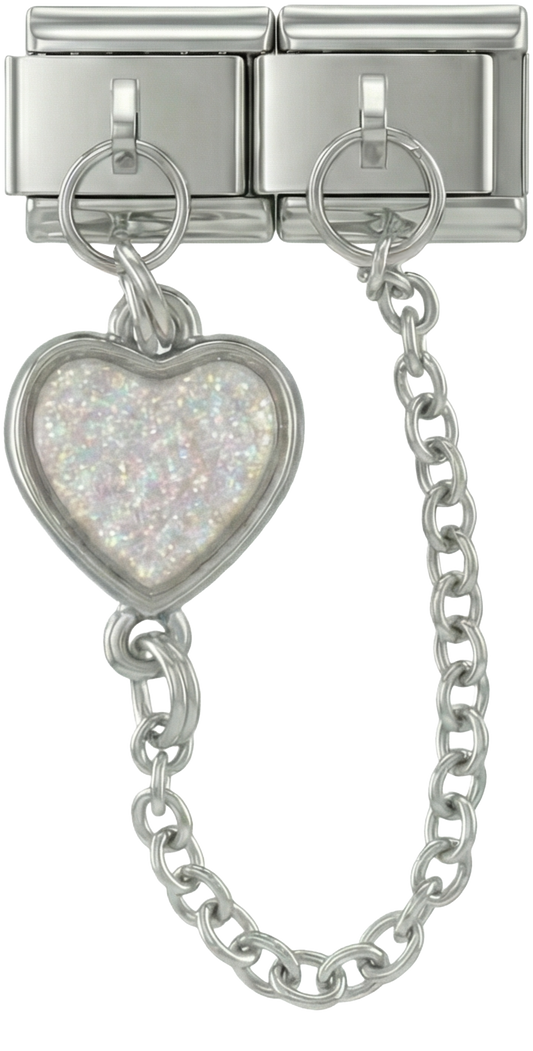 Grey Heart, Double Linked Charms on Silver