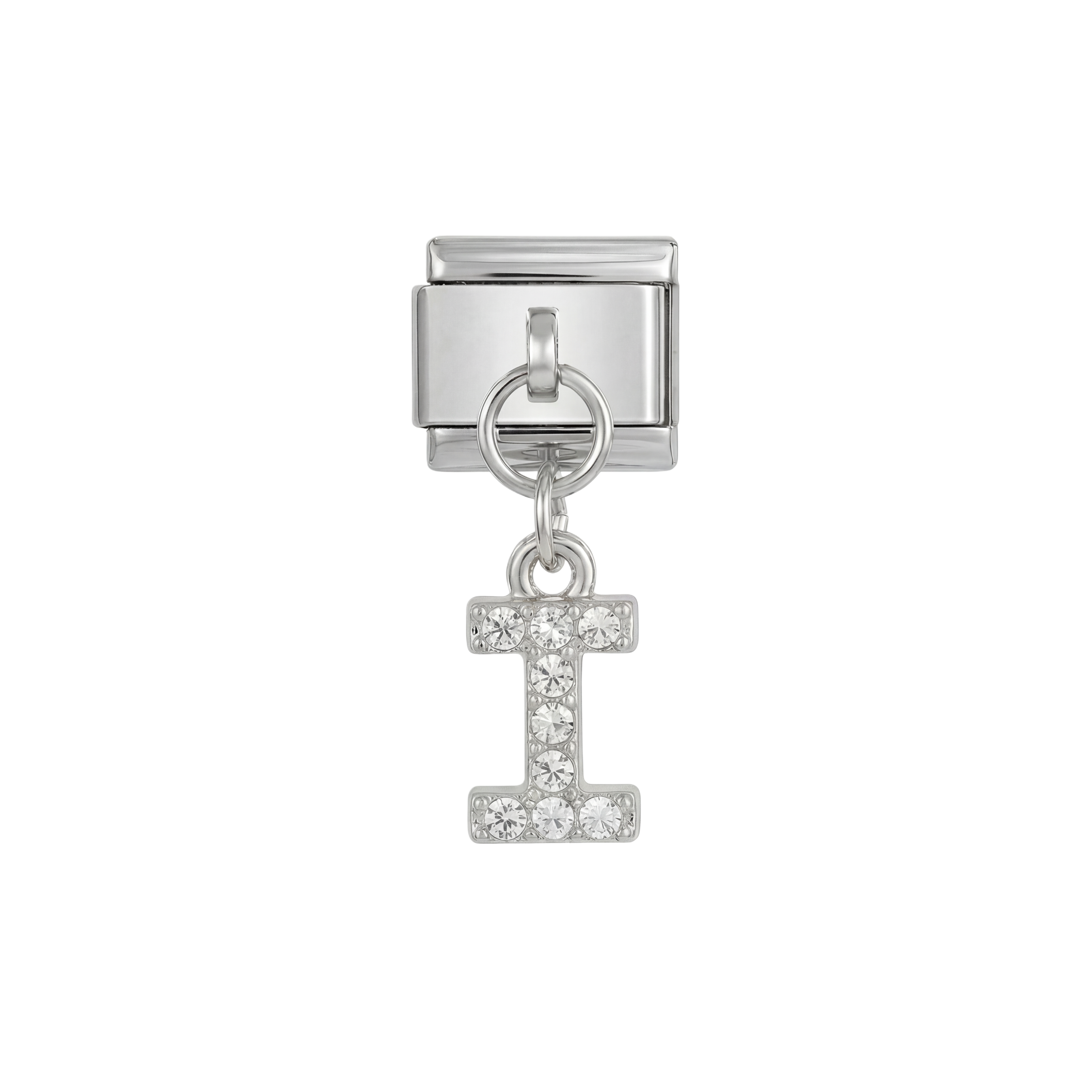 Letter I with stones, Hanging, on Silver