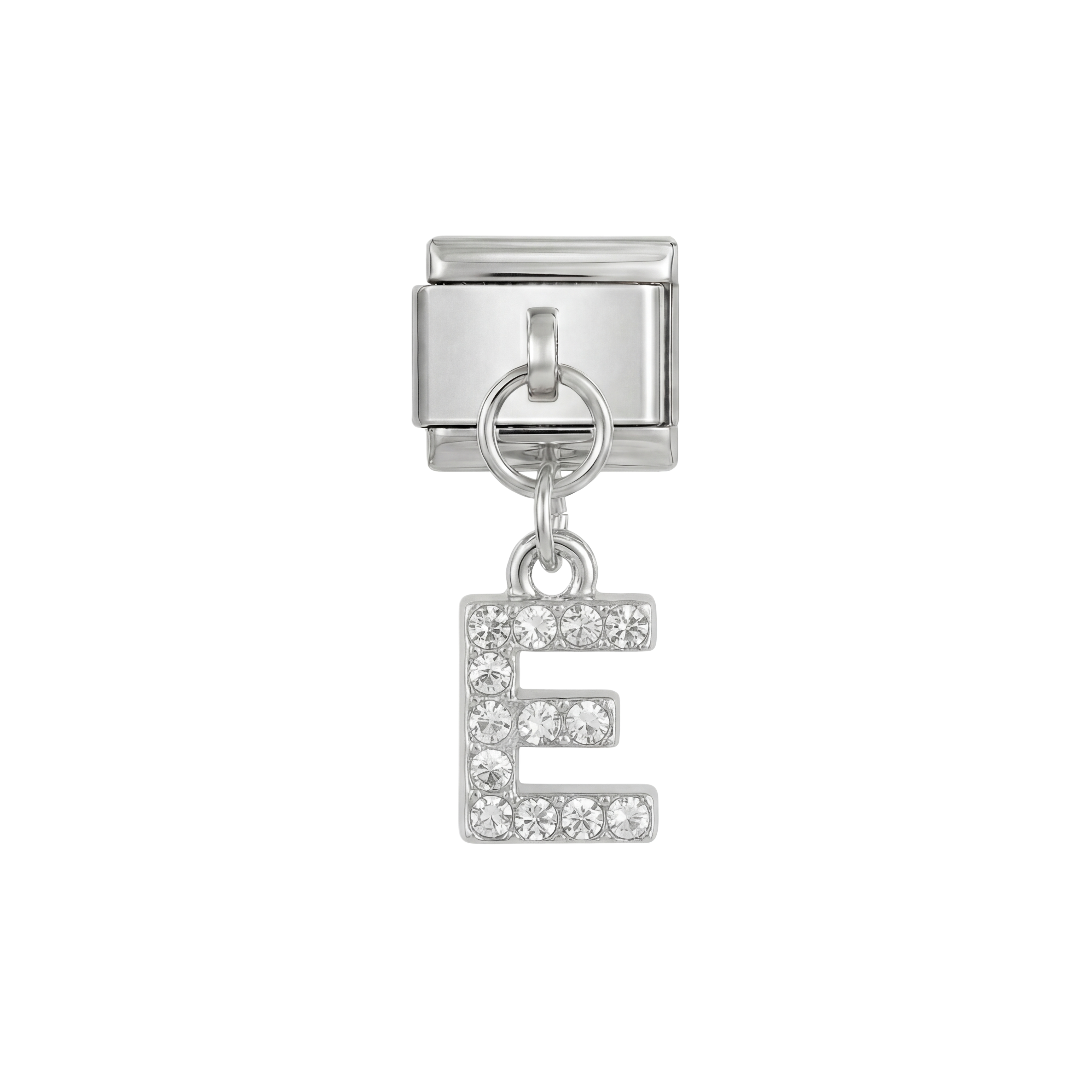 Letter E with stones, Hanging, on Silver