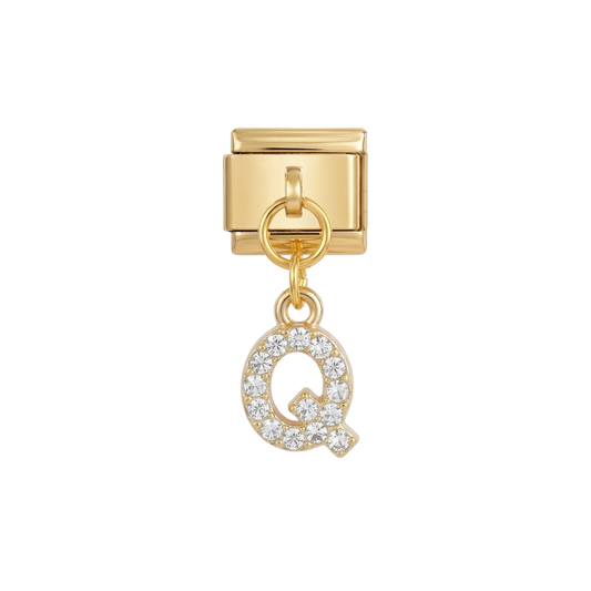 Letter Q with stones, Hanging, on Gold