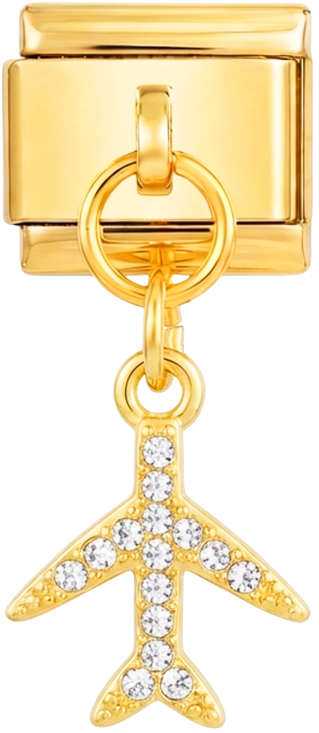 Avion en or avec pierres, sur or