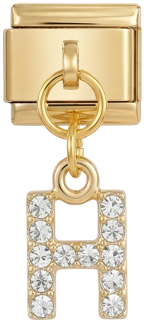Letter H with stones, Hanging, on Gold - Letter-H-with-stones-hanging-on-gold.png