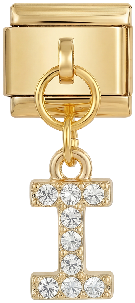 Letter I with stones, Hanging, on Gold - Letter-I-with-stones-hanging-on-gold.png