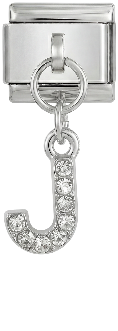 Letter J with stones, Hanging, on Silver - Letter-J-with-stones-hanging-on-silver.png