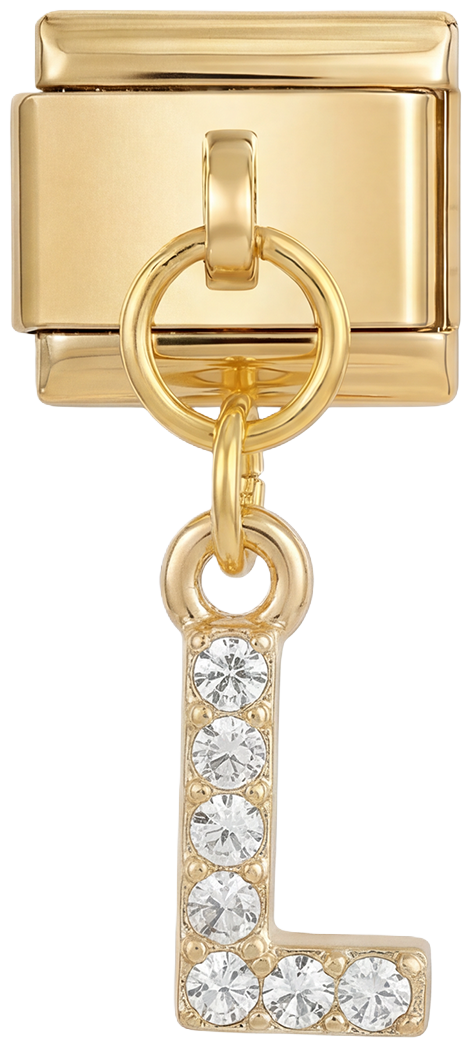 Letter L with stones, Hanging, on Gold - Letter-L-with-stones-hanging-on-gold.png