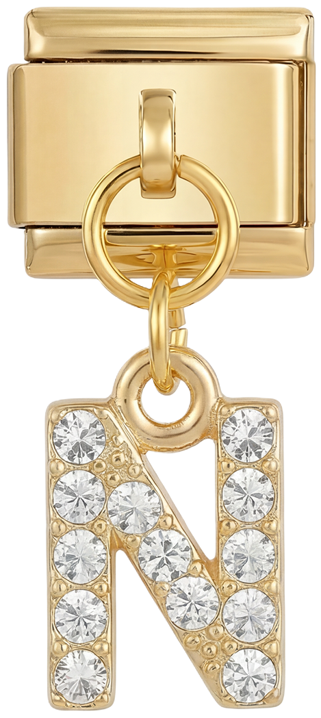 Letter N with stones, Hanging, on Gold - Letter-N-with-stones-hanging-on-gold.png