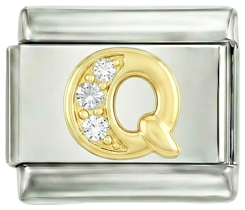 Letter Q in Gold with Stones, on Silver - Letter-Q-in-gold-with-stones-on-silver.png