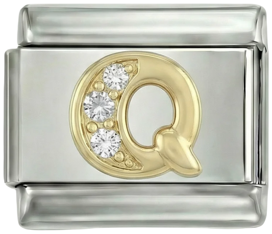 Letter Q in Gold with Stones, on Silver - Letter-Q-in-gold-with-stones-on-silver.png