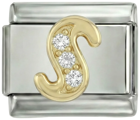 Letter S in Gold with Stones, on Silver - Letter-S-in-gold-with-stones-on-silver.png