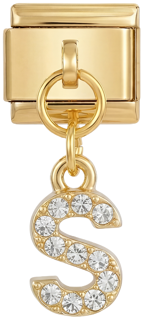 Letter S with stones, Hanging, on Gold - Letter-S-with-stones-Hanging-on-Gold.png