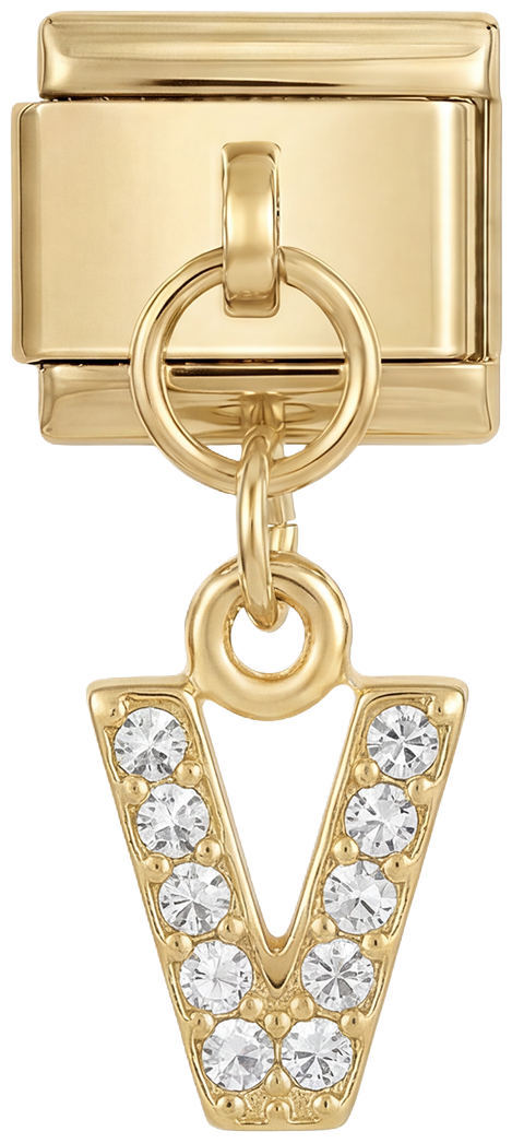 Letter V with stones, Hanging, on Gold - Letter-V-with-stones-hanging-on-gold.png