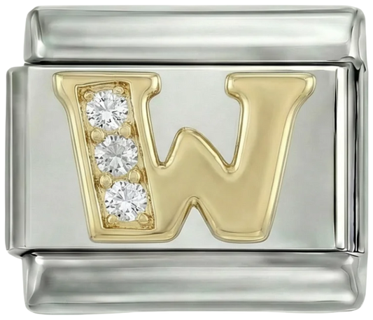 Letter W in Gold with Stones, on Silver - Letter-W-in-gold-with-stones-on-silver.png