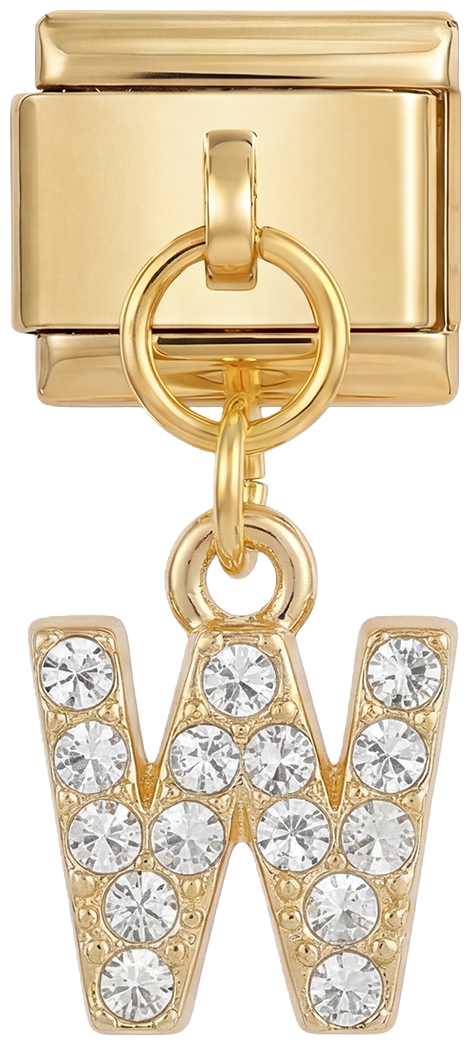 Letter W with stones, Hanging, on Gold - Letter-W-with-stones-hanging-on-gold.png