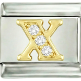 Letter X in Gold with Stones, on Silver - Letter-X-in-gold-with-stones-on-silver.png