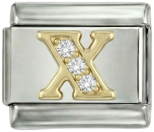 Letter X in Gold with Stones, on Silver - Letter-X-in-gold-with-stones-on-silver.png