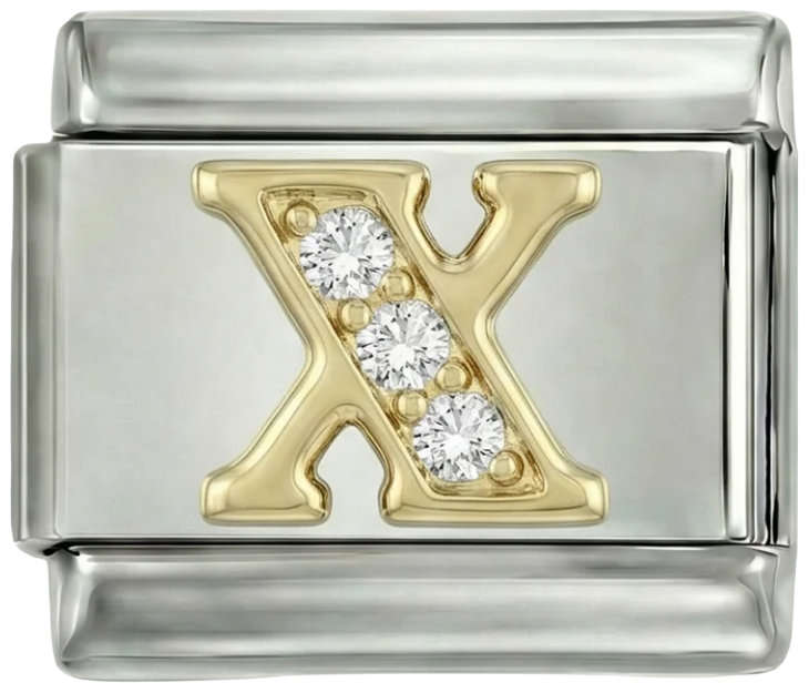 Letter X in Gold with Stones, on Silver - Letter-X-in-gold-with-stones-on-silver.png