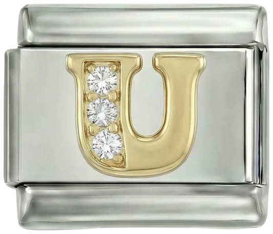 Lettre U en or avec pierres, sur argent
