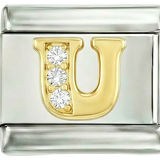 Buchstabe U in Gold mit Steinen, in Silber