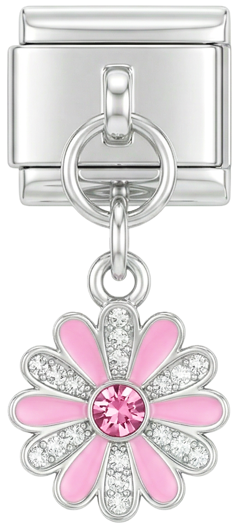 Pink Flower with Stones, on Silver - Pink-Flower-with-Stones-on-Silver.png