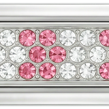 Silberplatte mit rosa & weißen Steinen, doppelt, auf Silber