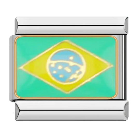 Brazil Flag, on Silver - Charms Official
