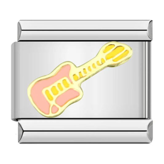 Guitar, Pink and Gold, on Silver - Charms Official