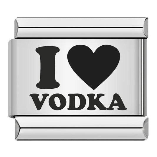 I Love Vodka, in Black, on Silver - Charms Official
