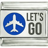 Let's Go with Plane on Blue Circle on Silver - lets-go-with-plane-on-blue-circle-on-silver.png
