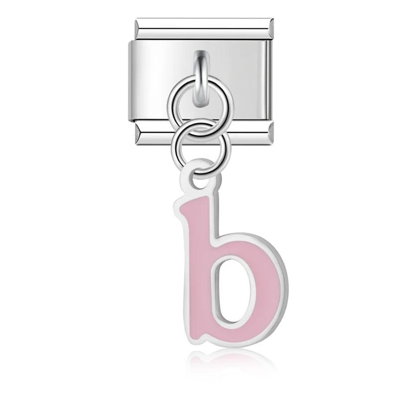 Letter B in Pink, on Silver - Charms Official