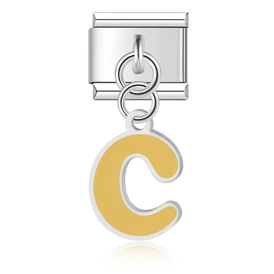 Letter C in Yellow, on Silver - Charms Official