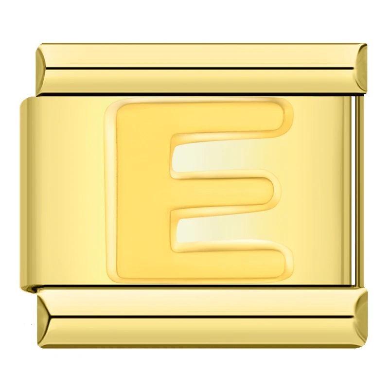 Letter E in Gold, on Gold - Charms Official