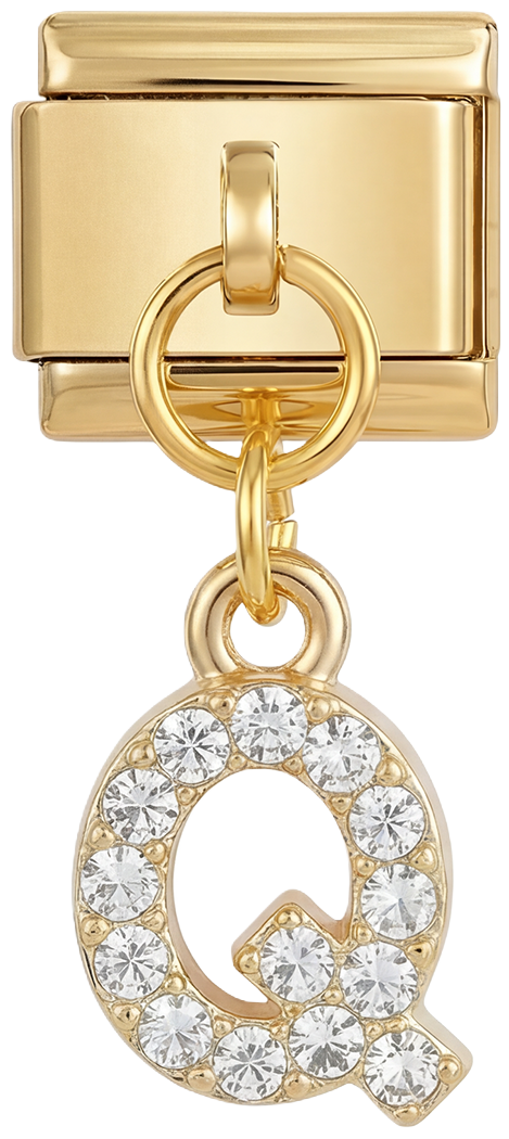 Letter Q with stones, Hanging, on Gold - letter-q-with-stones-hanging-on-gold.png
