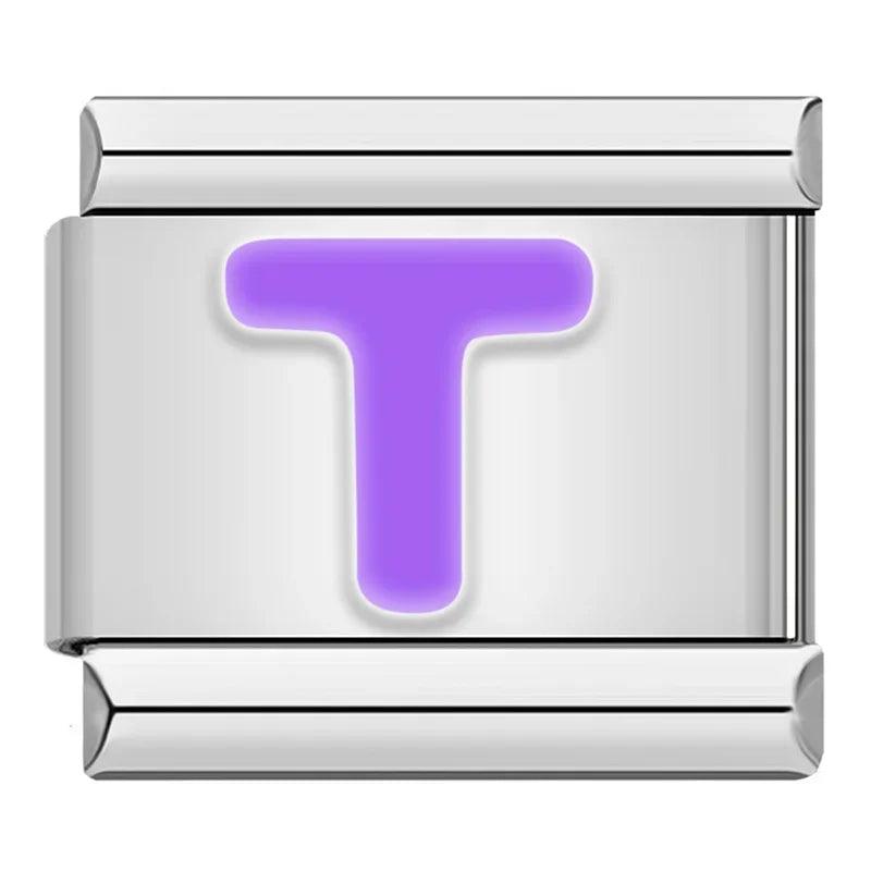 Letter T in Purple, on Silver - Charms Official