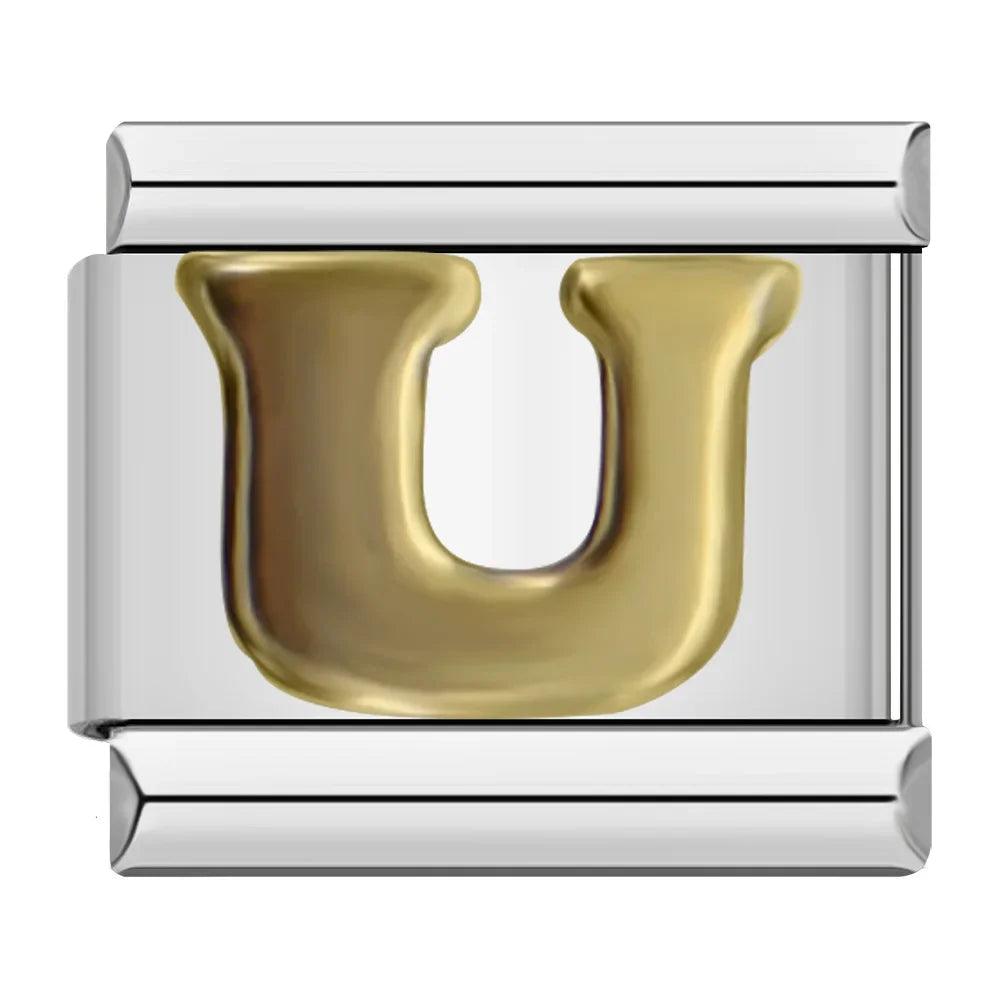 Letter U in Gold, on Silver - Charms Official