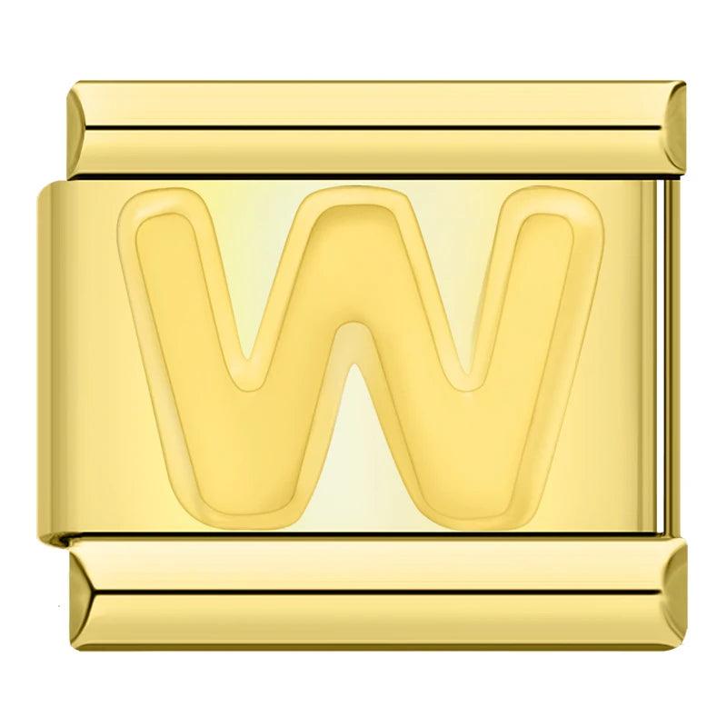 Letter W in Gold, on Gold - Charms Official