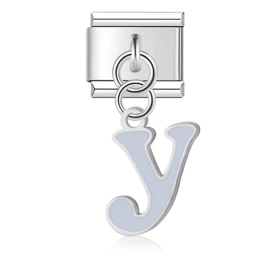 Letter Y in Grey, on Silver - Charms Official