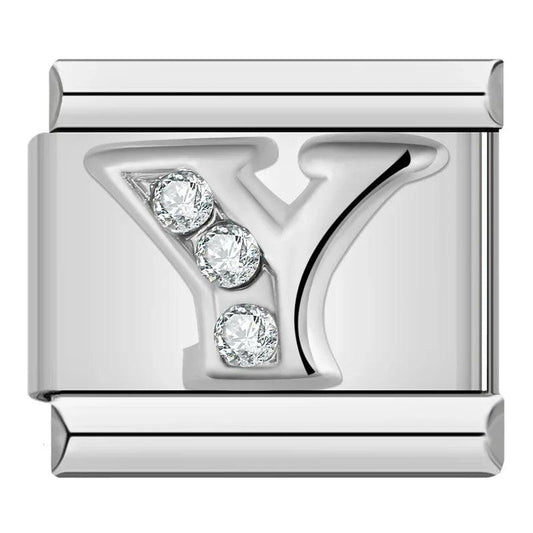 Letter Y with Stones, on Silver - Charms Official