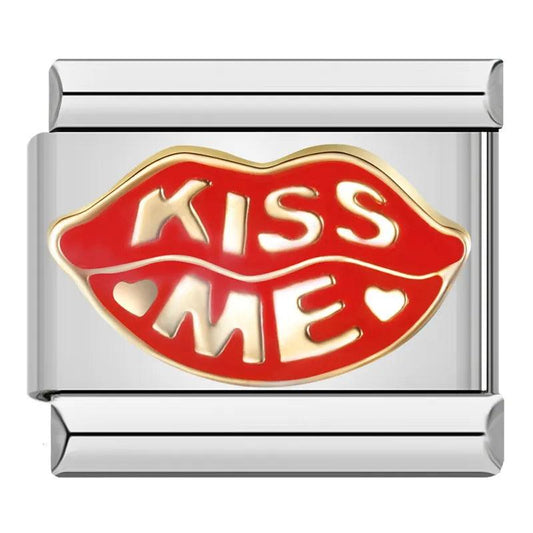 Mouth with Luscious Red Lips, Kiss Me, on Silver - Charms Official