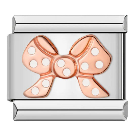Rose Gold Bow Tie, White Dot, on Silver - Charms Official