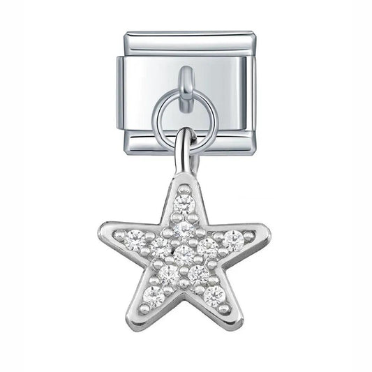 Silver Star, White Stones, on Silver - Charms Official