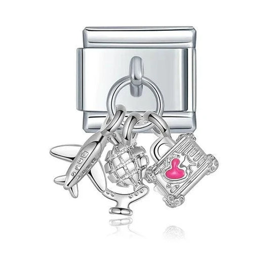 Travel Addict with Stones, on Silver - Charms Official